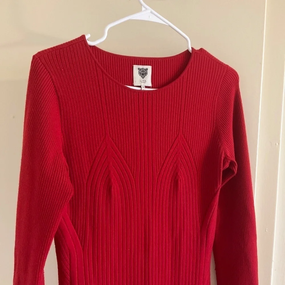 LITA BY CIARA BELLA Slim fit MERINO WOOL SWEATER DRESS Red - Picture 5 of 7